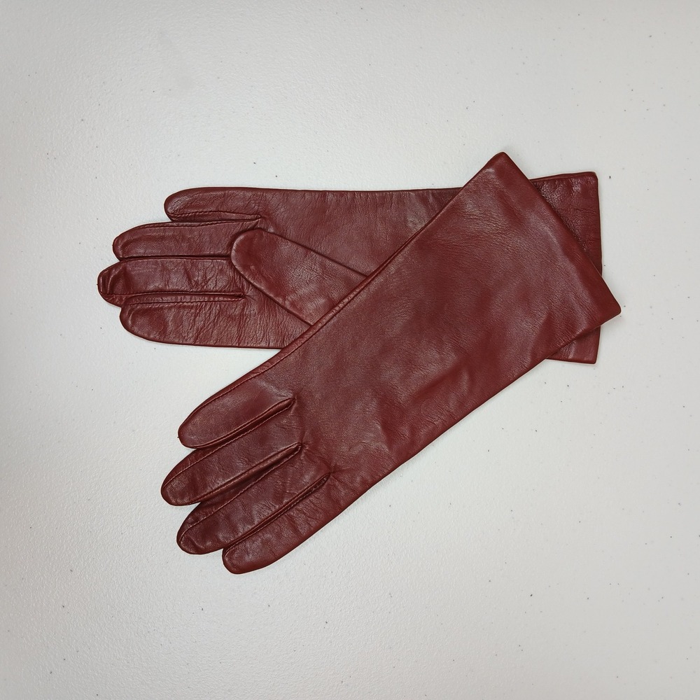Fownes Gloves Womens 7.5 Burgundy Leather Silk Lined Mid-Length Dressy